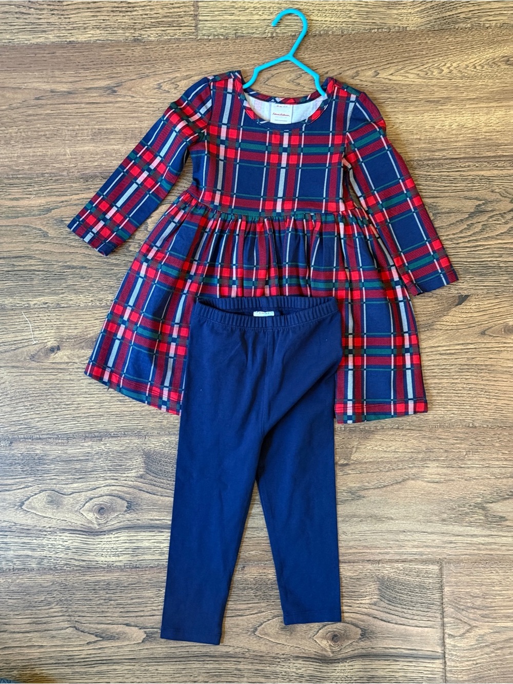 Hanna Andersson Red & Navy Plaid Dress with Navy Leggings